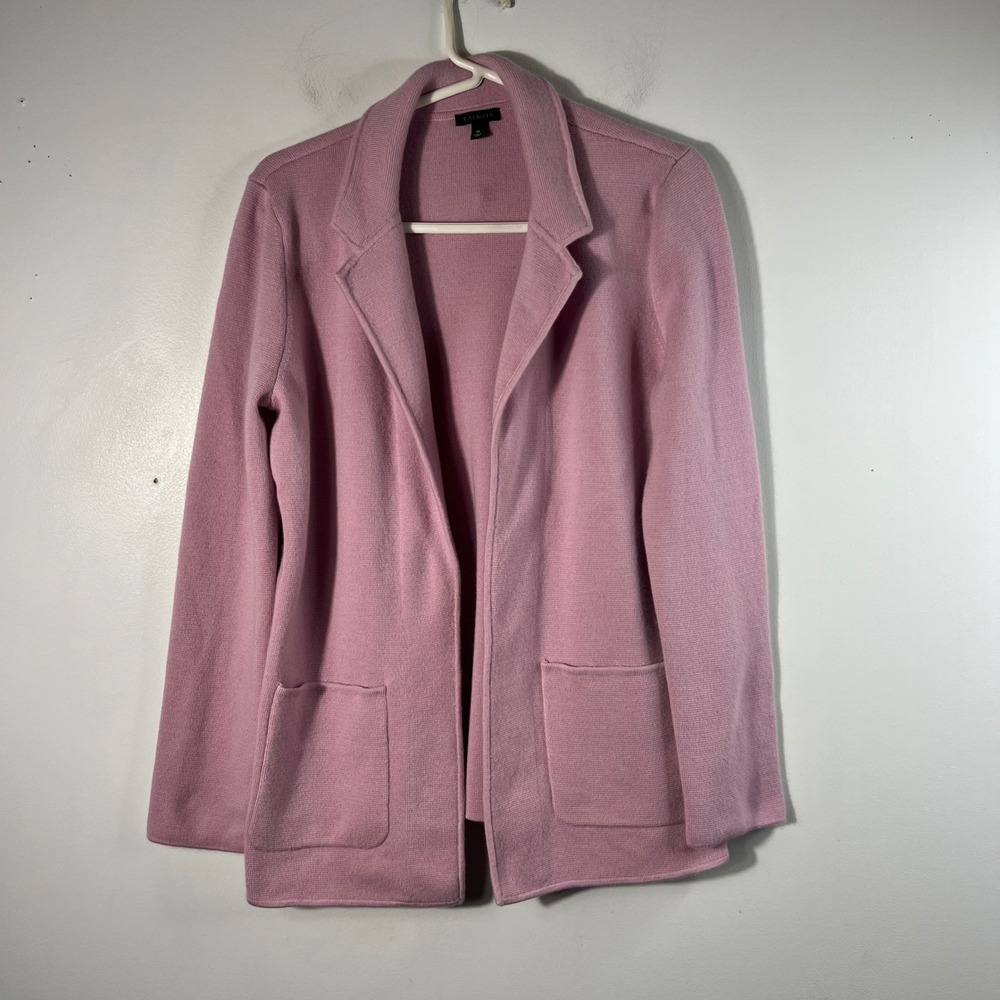 Talbots Merino Blend Open Cardigan Heavy Knit Pink M Merino Wool Nylon